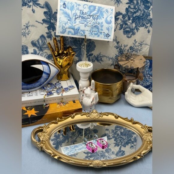 🆕 KURT GEIGER LONDON 🧿 NWOT Rectangle Stone Earrings, Metallic Blue & Pink - Picture 2 of 16